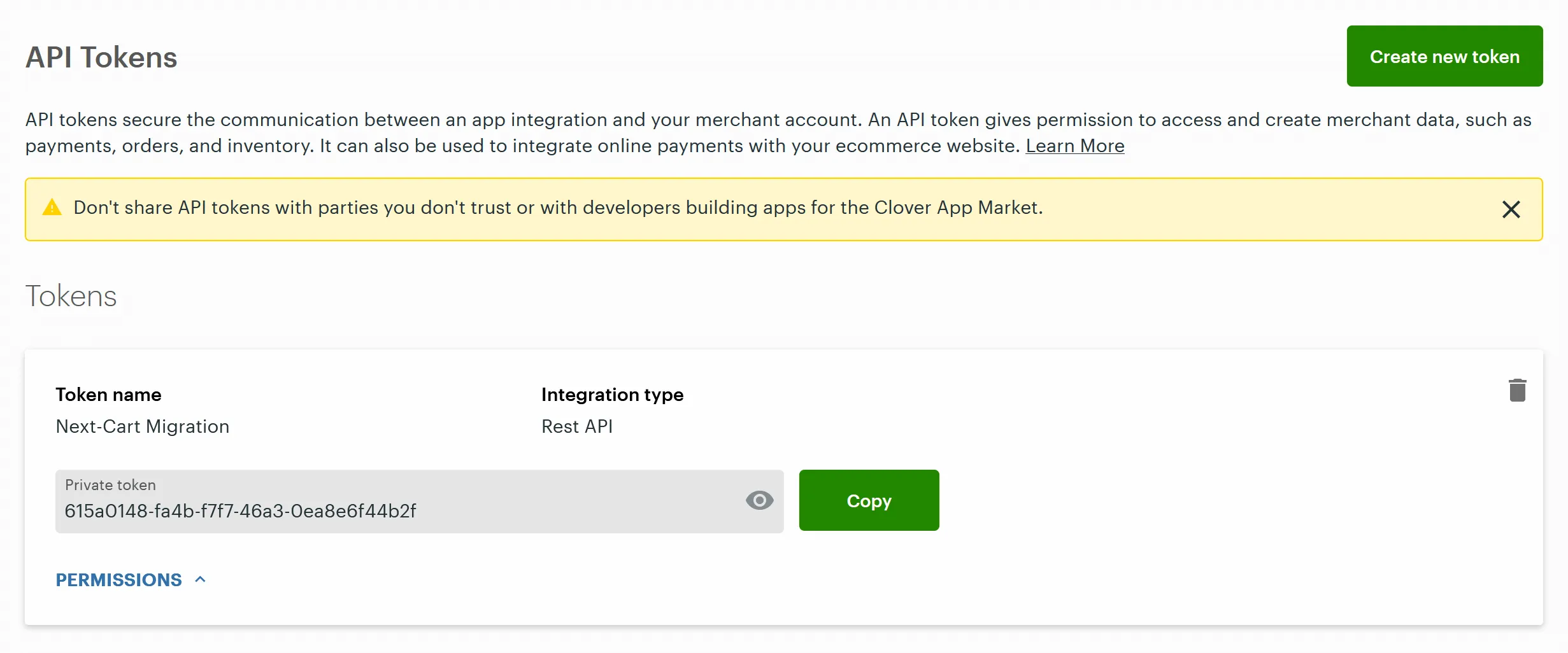 Clover API Token