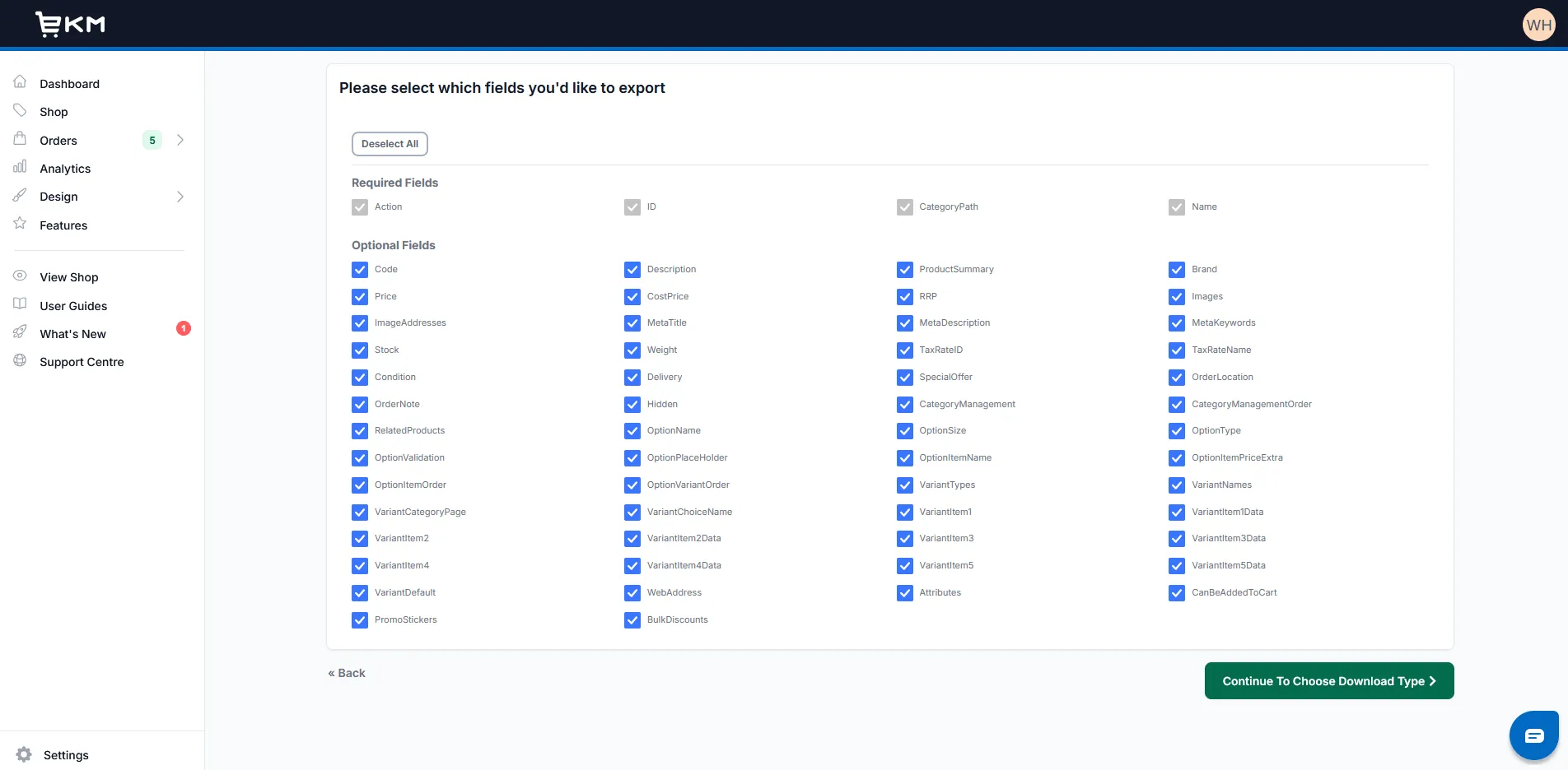 EKM Export – Product Fields