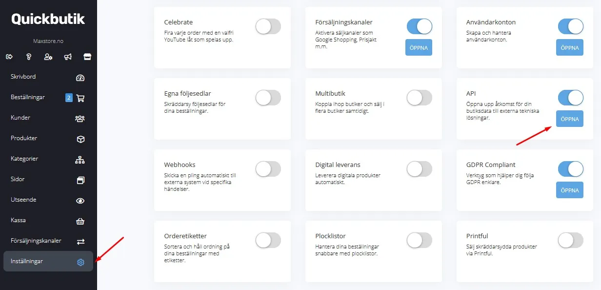 Quickbutik Settings API