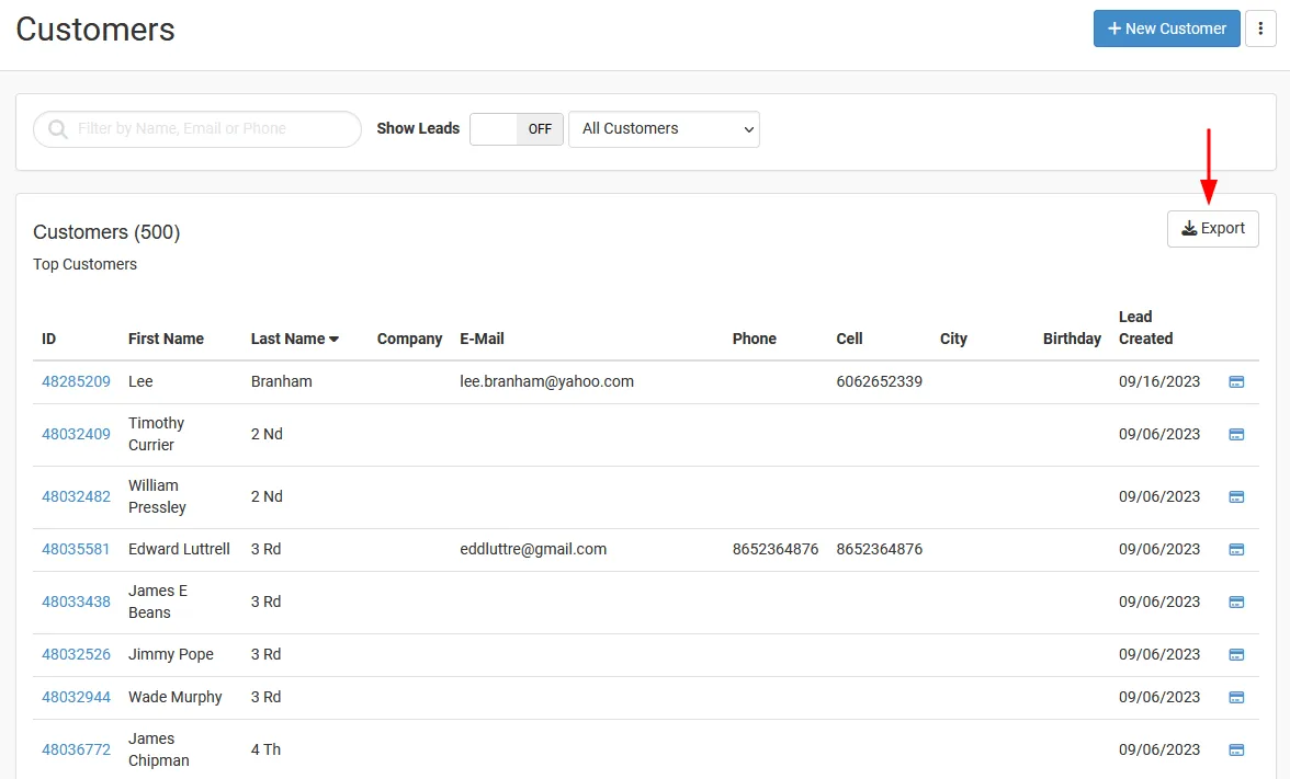 Rain POS Customer Export