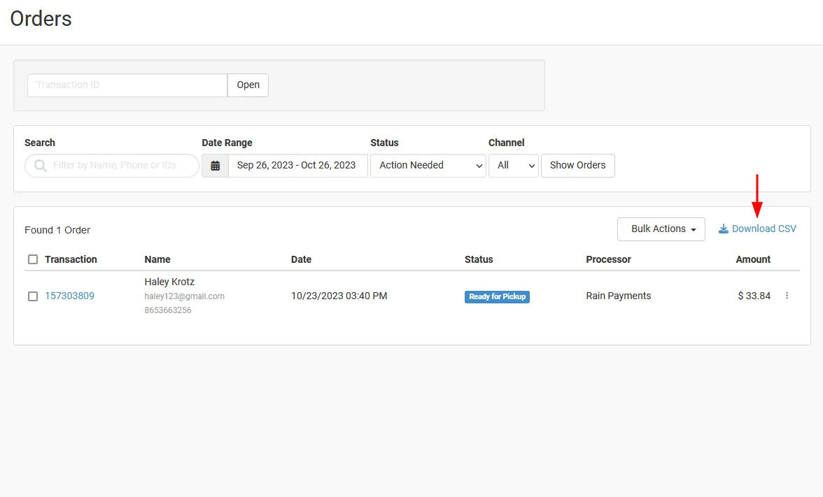 Rain POS Order Export