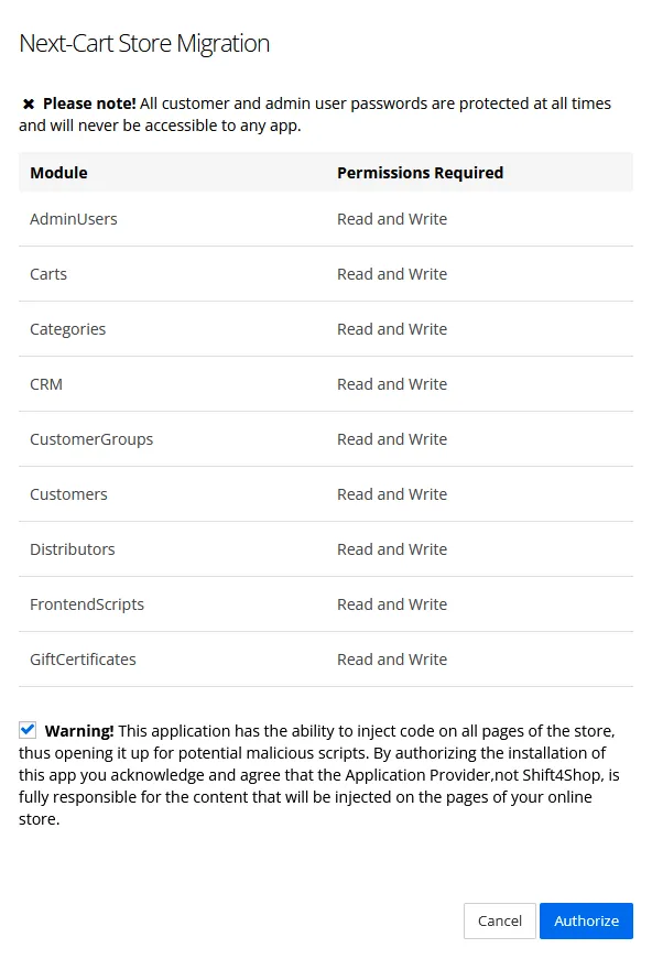 Shift4Shop API Permissions