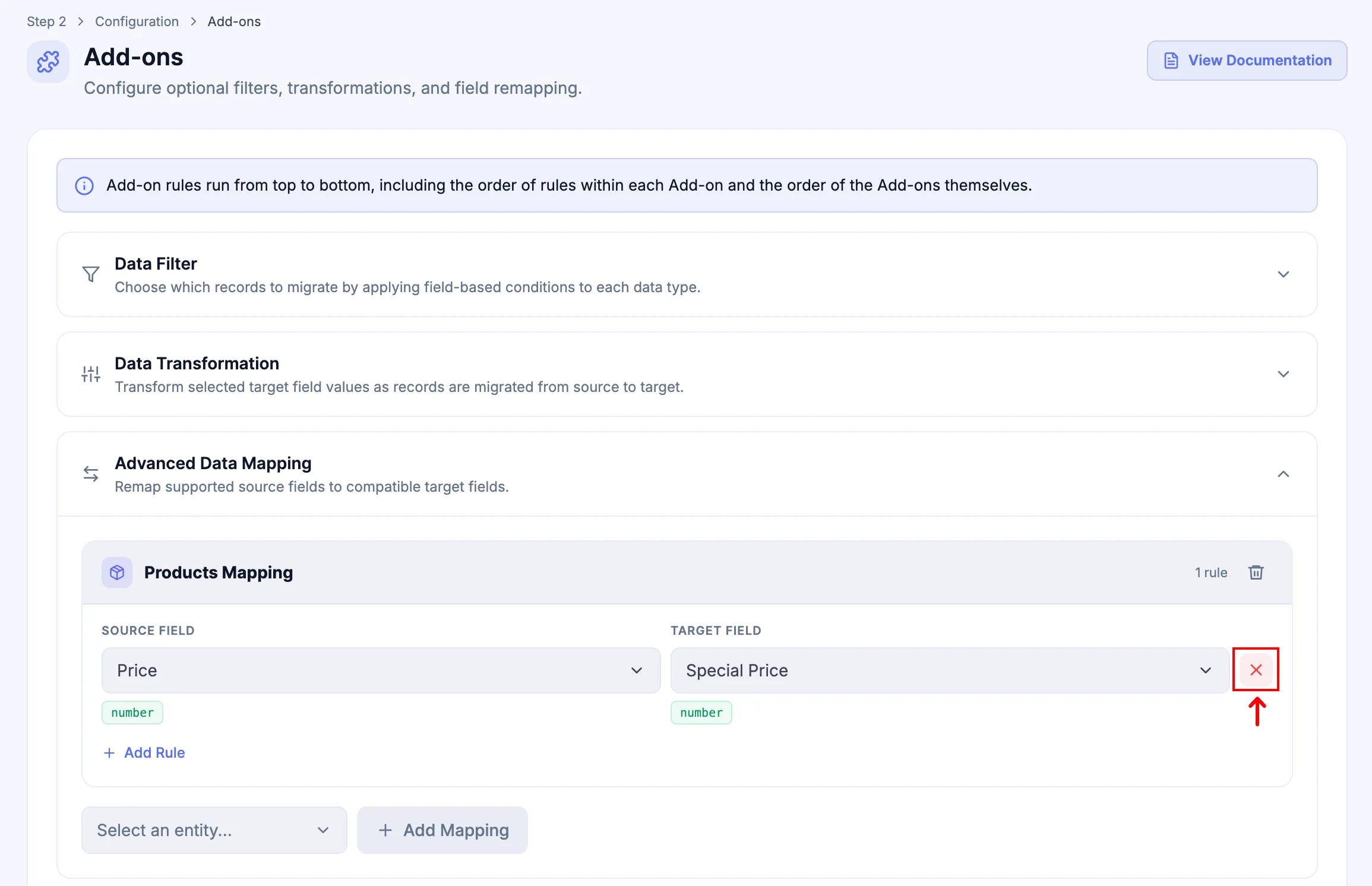 Remove an individual Advanced Data Mapping rule