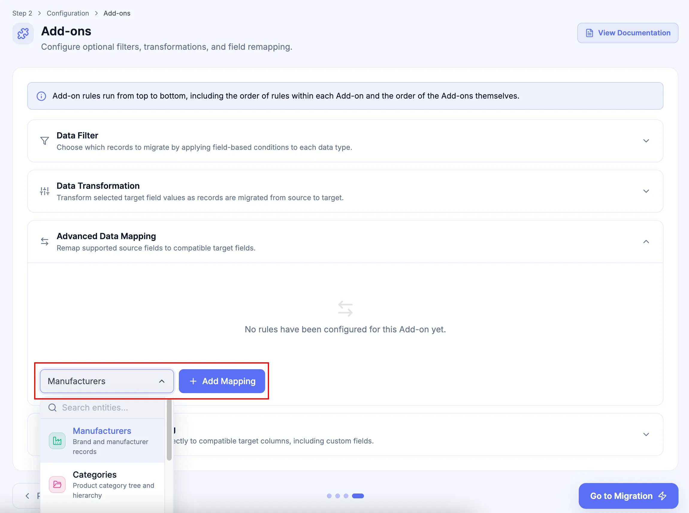 Select an entity for Advanced Data Mapping